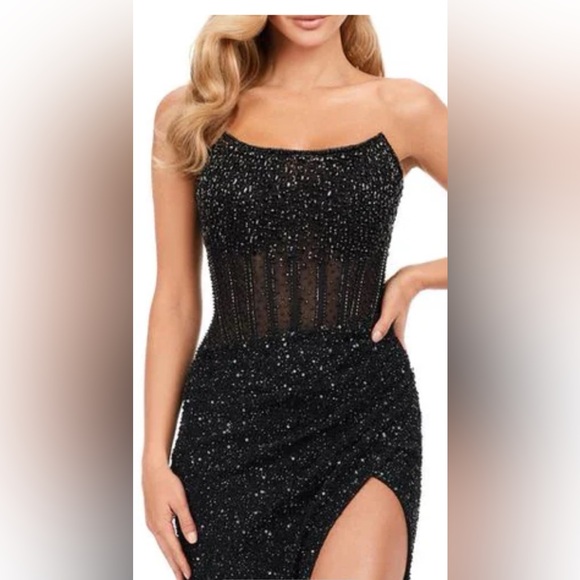 Terry Costa Black Beaded Prom Dress - Picture 2 of 6